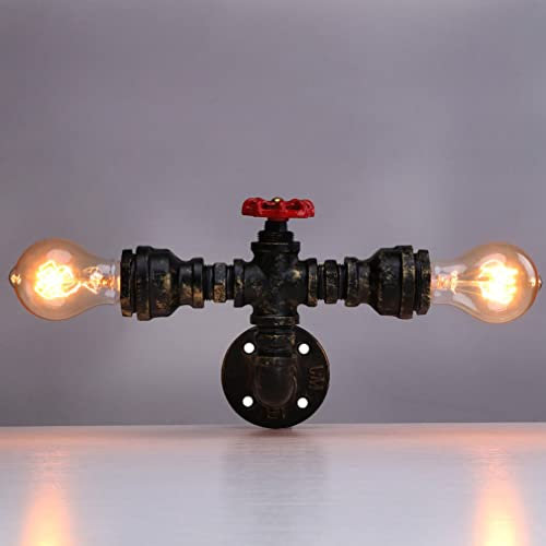 Puhui Retro Industrie Wasserrohr Innen Wandlampe Vintage Water Pipe Wandleuchte Industrial Dekor loft Stil Beleuchtung für Bar Café Treppe Küche Restaurant Korridor, E27 Fassung, 2-Flammig, Bronze