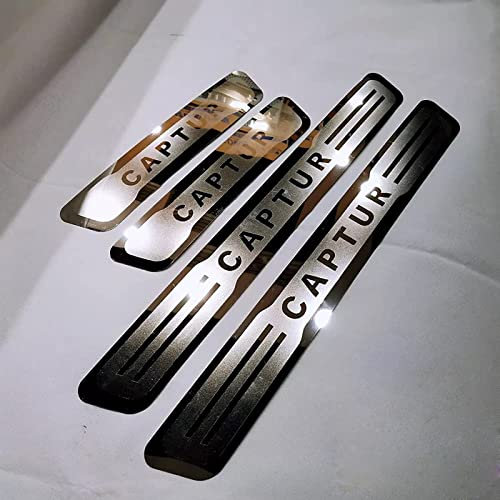 Ever TA 4 Pezzi Battitacco in Acciaio Inossidabile per Auto Sticker per REN-AULT CAPTUR 2014-2021, Esterno Battitacco Protezione Plates Anti-Graffio Scuff Adesivi Decorativi Accessori