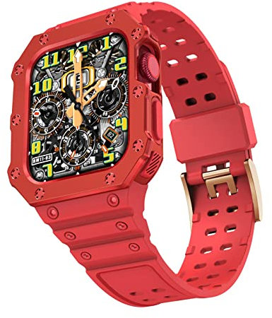 VeveXiao Compatible con Apple Watch Band con Case Series 7 (45mm, 41mm) y Series 6/SE/5/4 (44mm, 40mm), funda protectora resistente con correa para iWatch 7 para hombre y mujer (42/44/45mm, red)