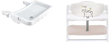 Hauck 3 in 1 Essbrett Alpha Tray/tiefenverstellbares Essbrett/herausnehmbarem Tablett Weiß & Sitzkissen für Holzhochstühle Highchair Pad Deluxe, Pooh Cuddles Beige