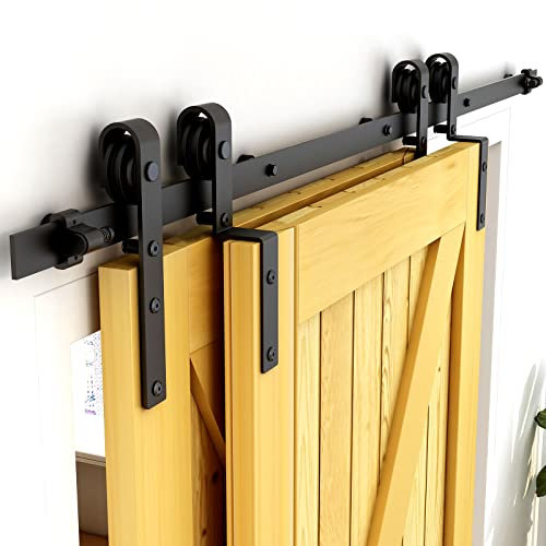 WOLFBIRD 213cm (7FT) Bypass Schiebetür Hardware Doppelte Holztür Schiebetürsystem Komplettset Schwarz