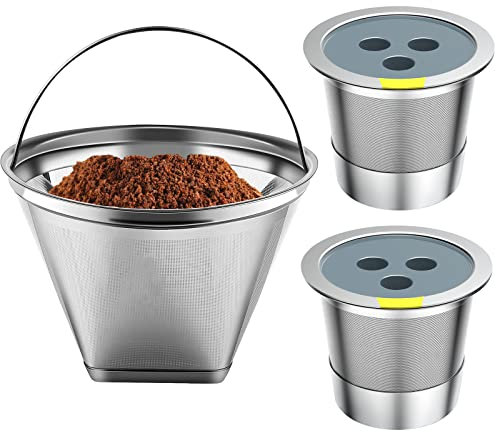 Stainless Steel Reusable Coffee Filter Compatible with Ninja Dual Brew Coffee Maker, Reusable Coffee Pods with 4 Cone Coffee Filters, Reusable k cups fit for Ninja CFP201 CFP301