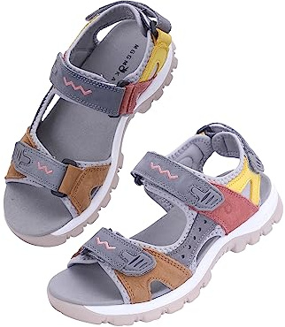 MGGMOKAY Femme Sandales de Randonnée en Cuir sandales de marche légères à bout ouvert,Gris,38