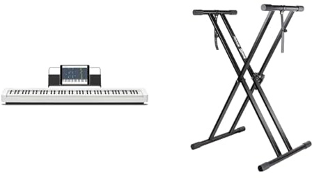 Casio CDP-S110BK Pianoforte digitale con 88 tasti pesati, bianco & Rockjam Xfinity Douproed Presunbled Keyboard Stand con cinghie di bloccaggio