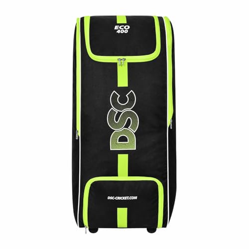 DSC Eco 400 Cricket-Tasche, Farbe: Schwarz und Neongrün, Größe: 96,5 x 36,8 x 34,3 cm, für Herren und Jungen, Material: Polyester, integrierte Schuhtasche, gepolsterte und verstellbare Schultergurte