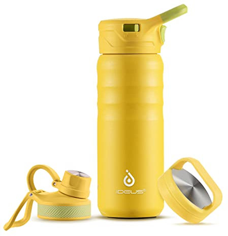 IDEUS Vakuumisolierte Wasserflasche, 18oz (540 ml) Edelstahl Doppelwand Flasche Metall Sport Kantine mit auslaufsicherem Schraubverschluss (Gelb)