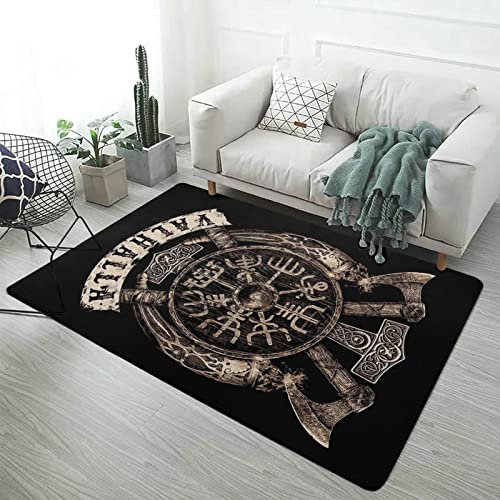 LDZDGD Wikinger Teppich für Schlafzimmer Wohnzimmer, Nordische Mythologie-Grafik-Wohnkultur, Flauschiger, Weicher, Bequemer Flanellteppich, rutschfest, Waschbar (Color : Valhalla, Size : 100 x 150CM)