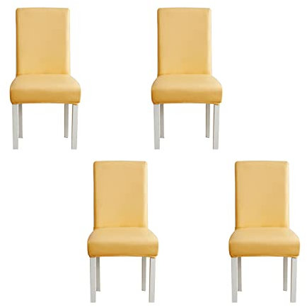 WWYL Esszimmer Stuhlhussen 2er/4er/6er Set, Wasserdichtes Pu Leder Stretch Stuhl-Universell Stuhlhussen Haus Büro Restaurant, Dekor Moderne Spann-Abdeckung (Gelb,4-Stück)