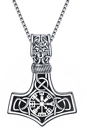 URONE Wikinger Thors Hammer Halskette Sterling Silber Keltischer Knoten mit Schwarzem Obsidian Mjolnir Nordischer Geburtstag Wikinger Schmuck Geschenk für Männer