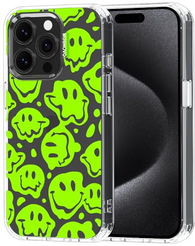 MOSNOVO für iPhone 15 Pro Hülle – Durchsichtige, schlanke, stoßfeste TPU+PC-Handyhülle, [6,6 Fuß Fallschutz/Anti-Abziehen] - Verzerrtes grünes Lächel-Gesicht