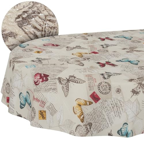 Tischdecke aus Stoff Textil abwaschbar Tischwäsche Tischtuch Baumwolle Polyester Butterflies Oval 260x140cm In-/Outdoor Tischdecke