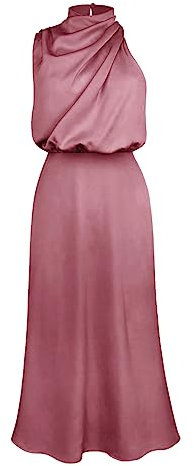 FYMNSI Robe de soirée longue en satin pour femme - Sans manches - Élégante - Pour mariage, cocktail, fête, invité de mariage - Taille S à XL, Rose foncé, S