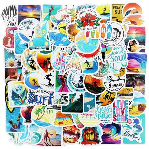 100 Stück Sommer-Surfen Aufkleber Pack Summer Surfing Sticker Set wasserdichte Vinyl Sticker für Laptop Kinder Autos Motorrad Fahrrad Skateboard Gepäck Koffer Computer Aufkleber Graffiti Decal