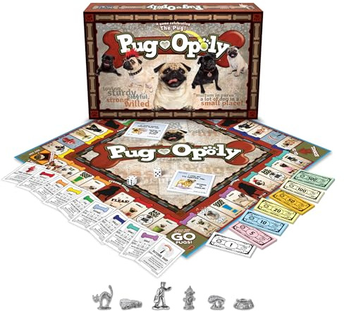 Pug-Opoly Property Trading Brettspiel - Familienzeitspiel für Erwachsene und Kinder - 2 bis 6 Spieler - Strategiespaß ab 8 Jahren - Weil jeder Hund seinen Tag hat