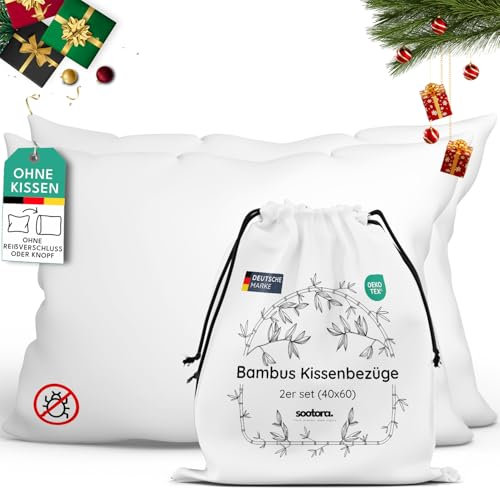 Sootora Bambus Kissenbezug 40x60 (2er Set), natürlich & weiche Kissenhülle, Akne Kopfkissenbezug, antiallergische Bettwäsche, Haarbruch Kopfkissen 40x60 Bezug