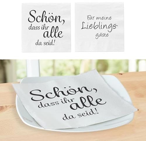 KAMACA Servietten Papierservietten Spruch „Für meine Lieblingsgäste und „Schön, dass ihr alle da seid stillvolle Tischdeko Feier Fest Weihnachten (40 Servietten Gäste + Schön)