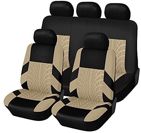 ThisgA 5 Sitze Alles inklusive Auto Sitzbezüge Sets,Für Audi A1 A2 A3 A4 A6 A7 A8 Wasserdicht Atmungsaktive Rutschfester Langlebig Sitzschoner Zubehör,E/Black beige