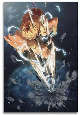 DATOZA Demon Slayer Agatsuma Zenitsu Attack Poster Dekorative Malerei Leinwand Wandkunst Wohnzimmer Poster Schlafzimmer Malerei,Wandkunst Bilddruck Moderne Familienzimmer Dekor 12x18inch(30x45cm)