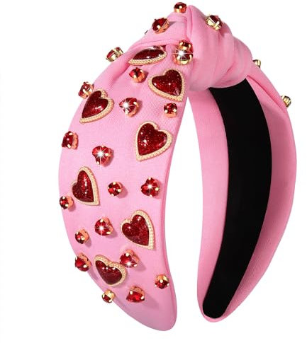 CEALXHENY Cerchietto per capelli da donna, per San Valentino, con strass rossi e rosa, fascia per capelli annodata, accessori per capelli regalo per San Valentino