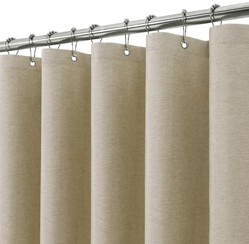 VANZAVANZU Tenda da Doccia per Stanza Bagnata con Ganci in Metallo Tessuto in Lino, Resistente, Impermeabile - 182 x 214 cm (Tortora)