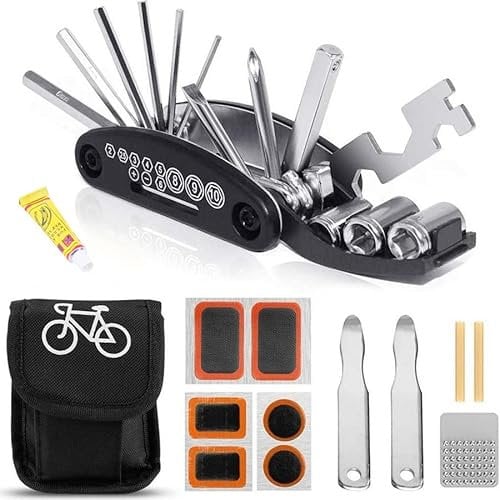 Kit Reparation Velo, Trousse d'outils de Vélo, Kit Réparation Pneu Velo, Accessoire Velo, 16 en 1 Outil Multifonction Vélo Réparation Outil, Kit Crevaison Velo pour Bicyclette, VTT, 14 Pièces