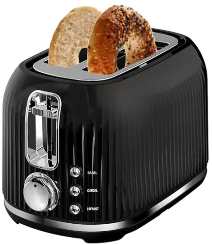 Longdeem 2 Cut Toaster Wide Slots, Auto Shut Off, 6 Shadow Dial, Perfect for Fruit Bread, Bagels, Waffles, Lift and Appearance and Freezing Options, Crumb Tray