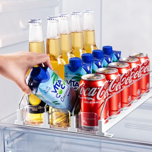 Accwork Automatic Can Dispenser for Fridge, Self-Pushing Fridge Drinks Organizer, Soda Beer Can Organizer Holds up to 15 Cans, 3 Rows, 38x25 cm