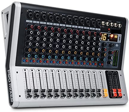 mezclador de audio, Consola profesional de mezcla de 12 canales con mudo y PFL Switch Digital Display Bluetooth Record 3 Banda 16 DSP Efectos Fácil de usar y controlar, compatible con PC