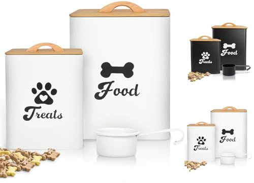 Dog Treat Container 2PCS, Dog Food Storage Container with Lids Airtight, Dog Treat Jars for Kitchen Counter-7+3Lbs, Small Dog Cookie Jar for Storage, (Upgraded) White