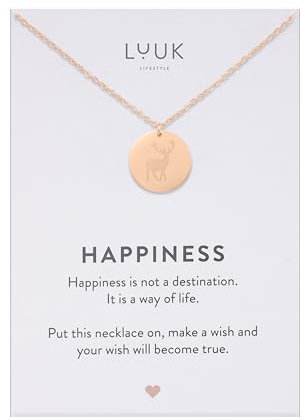 LUUK LIFESTYLE ollier avec pendentif pièce cerf I chevreuil, design simple et chic pour un look quotidien sophistiqué, accessoire tendance, rose