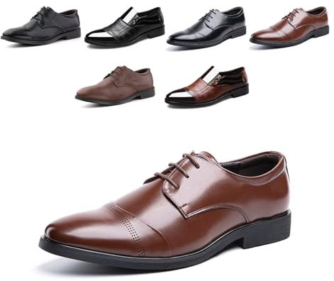 Hitmars Zapatos Oxfords Hombre Derby Cordones Cuero Patente Traje Brogue Clásicos Formales Zapatos Vestir Negocios Casuales Fiesta Boda G/XZ701 Marrón EU 43