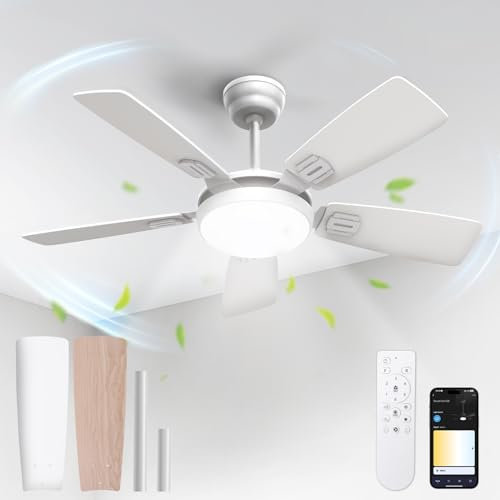 BLITZWILL Ventilatore da Soffitto con Luce, Ø106cm Ventilatori da soffitto con Illuminazione LED, Controllo App&Telecomando, 6 Velocità, 3 Colori Dimmerabile, 5 Pale, Silenzioso, Estate-Inverno,Timer