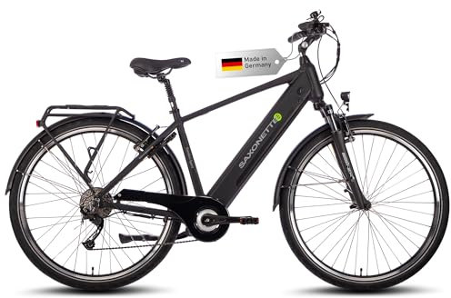 SAXONETTE E Bikes, elektrofahrrad Herren mit 36V 11.4Ah 418Wh Akku, 120KM Range, 9 Gäng Pedelec Elektro Fahrrad Männer mit Gabelfederung, Electric Bicycle mit Nabenmotor für Herren Erwachsene RH54CM