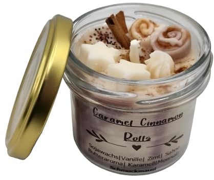 Duftkerze im Glas. Duft: Caramel Cinamon Rolls. Handgemacht aus 100% Sojawachs