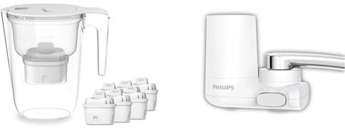 Philips Wasserfilterkanne +6 Micro X-Clean Ersatzfilterkartuschen, schneller Durchfluss, Weiß, 2,6 Liter, elektronischer Timer & Filtration sur robinet, Vertical, 1200 l