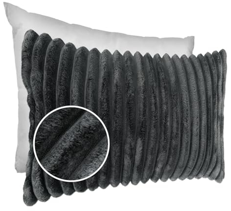 Dekokissen Kissenbezug Sofakissen Pillow Plüsch Kuschelkissen Zierkissen Cord Kissen Couchkissen Kord Kissenhülle ultraweich gestreift Lilli 30x50cm mit Füllung Grau