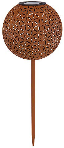 Kugel Solarleuchten für den Garten rund LED Solar Gartenleuchten orientalisch rost Kugel Solarkugel für Außen, Metall, 1x LED warmweiß, DxH 18x54 cm