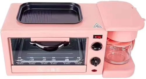 Wrobelax 3-in-1 Breakfast Maker Station with Mini Toaster Oven, Frying Pan, Egg Sandwich Maker (Pink, 9L)