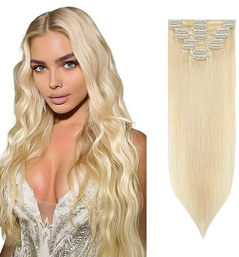 Rich Choices Clip in Extensions Echthaar 8 Stück Clip Extensions 35cm #613 Hellblond Haarverlängerung Echthaar Remy Seidig Gerade Invisible Clip ins Haar Extensions Natürlich - Dünne Tressen