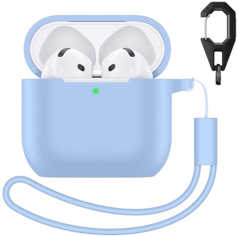 Charlam Funda de Silicona Compatible con AirPods 4 Case, Funda de Cuerpo Entero Suave Funda Protectora a Prueba de Golpes para Apple AirPods 4ª Generación con Cordón y Llavero, Lila