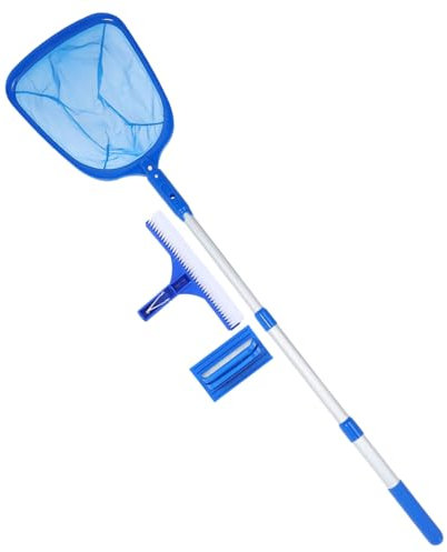 Happyyami Bodensauger Pool Skimmer Poolreinigungsset mit Stange und Teleskopstange Tragbar mit Nylonbürste und Aluminiumlegierung für Öffentliche Pools und Schwimmbeckenreinigung