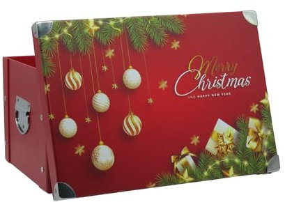 GUOZI Collapsible Storage Box with Lid & Metal Reinforced Corners, Cardboard File Bin with Handles, Organizer Gift Box for Keepsake, Toy, Photos, Office, Nursery, Wardrobe, Bookshelf