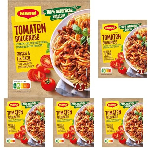 MAGGI Fix für Tomaten-Bolognese, Würzmischung, 100% natürliche Zutaten*, für 3 Portionen, 5er Pack (1 x 50g Packung)