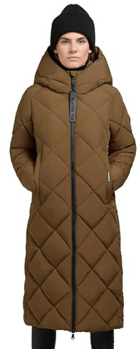 khujo Damen extralanger Wintermantel warmer Steppmantel in Diamond-Steppung mit Kapuze Elow-YM Rich Green Gr. XL