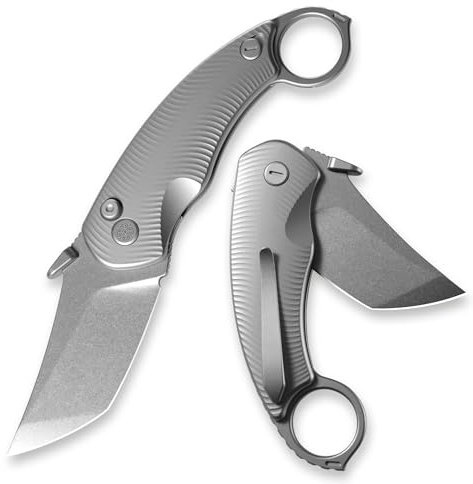 Cavol Knife C10 Kobra Button Lock Messer,Flipper/Thumb Stud Klappmesser,S90V Stahlklinge Stonewashed Titanium Griff,EDC-Taschenmesser mit umkehrbarem Clip(Silber)