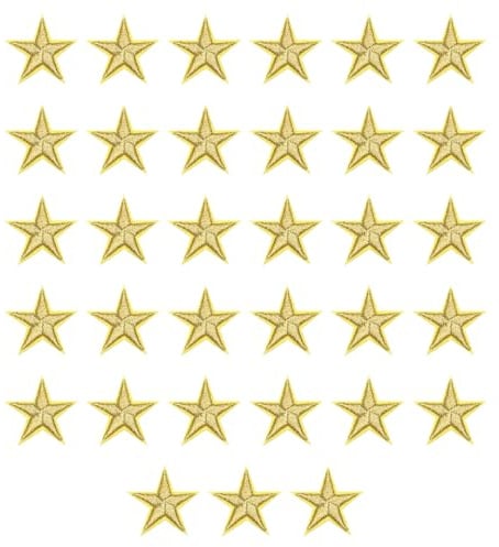 QUARKZMAN 33 Stück Sterne Patches zum Aufbügeln, 2.9cm Flicken zum Aufbügeln,Bestickte Aufnäher zum Bügelflicken für Hut Jacke Jeans Rucksäcke DIY Dekoration(Gold)