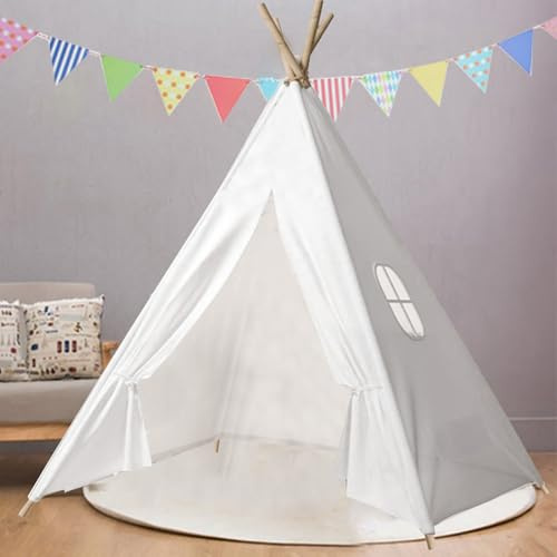 Pamatio White Teepee Tent For Children, Indian Teepee Kid's Tent, Tipi Play Tent For Indoor Outdoor, Wigwam, Children Playhouse With Flag,Kid's House Room Decoration For Party Festivals