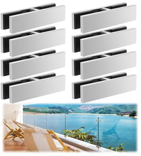Gyykzz Marine Grade Railing Glass to Glass Clamp, 8 Pack SS316 Bracket for Glass, Double Sided Railing Glass Clip Holder Stabilizer with Rubber Gaskets for Coastal Outdoor Balustrade (180 Degree)