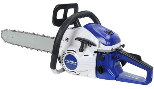 funrautz 58cc 2-Stroke Petrol Chainsaw with 20-Inch Low-Kickback Chain, Ergonomic Anti-Vibration Handle, High-Temperature Quenching Chain, Ideal for Tree Felling, Wood Cutting & Outdoor Use Blue