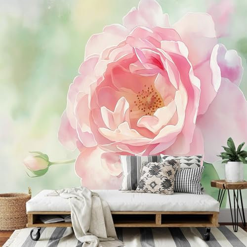 Seidenstoff Tapeten Wandtapete, Aquarell Blumen, England Rose Muster 3D Wandbild Wohnzimmer Wanddekoration Fototapete, 3D Tapete Effekt 250x175cm (B×H) Groß Muster